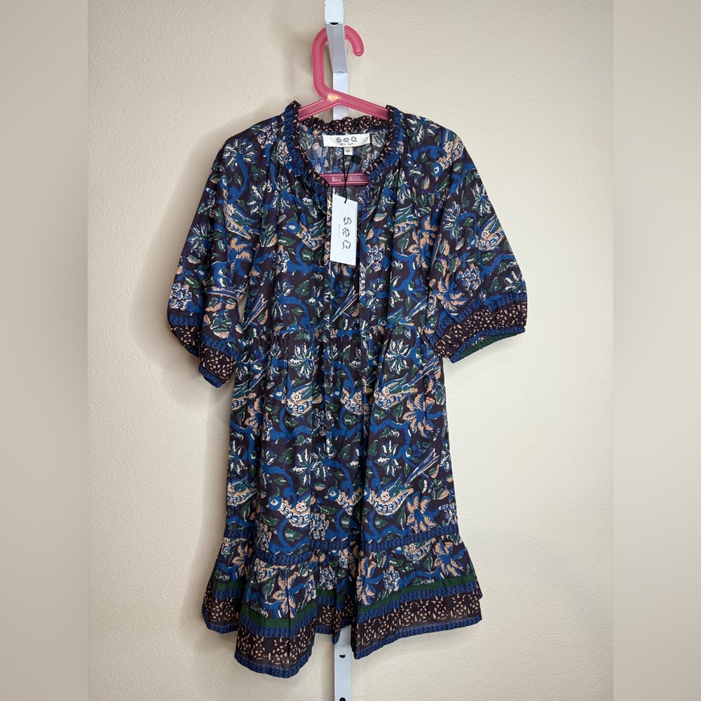 Sea New York Kids Noah Print Dress in Blue and Green